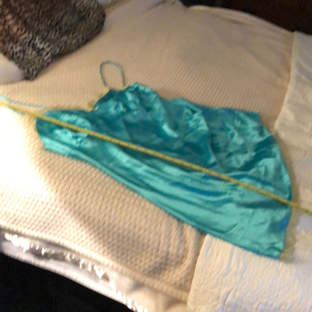 Vintage inspired turquoise nightgown slip sexy 40’s lightweight soft lime lace - Picture 6 of 6